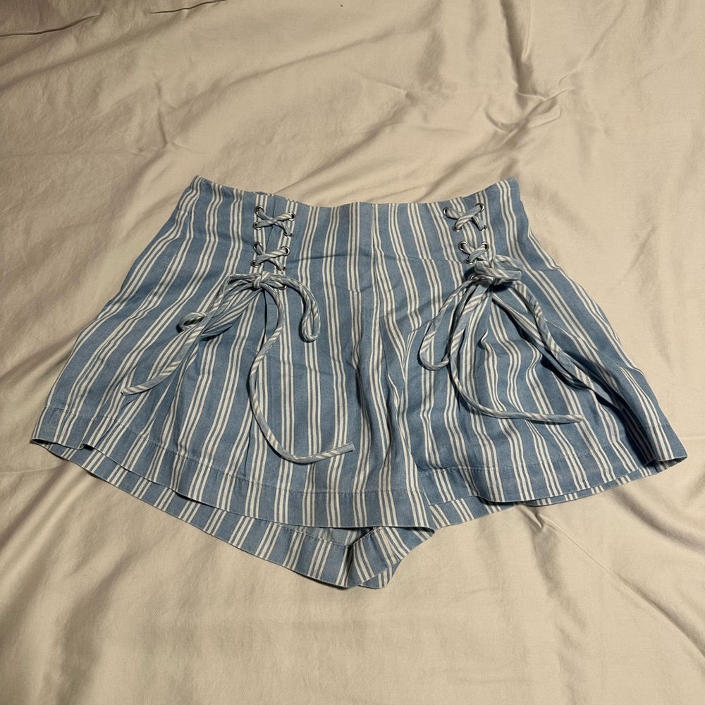 fabric shorts, blue and white striped